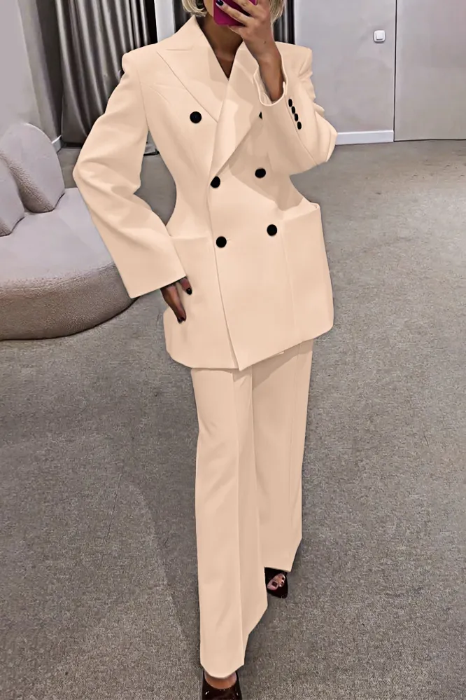 7PACK-Solid Color Collar Jacket and Pants Two Piece Set