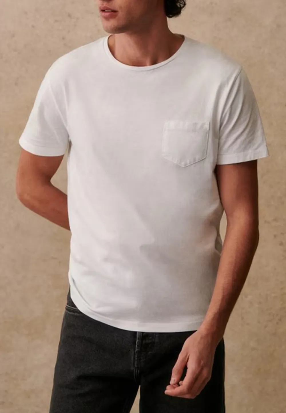 White Chest Pocket Cotton Crew Neck T-Shirt
