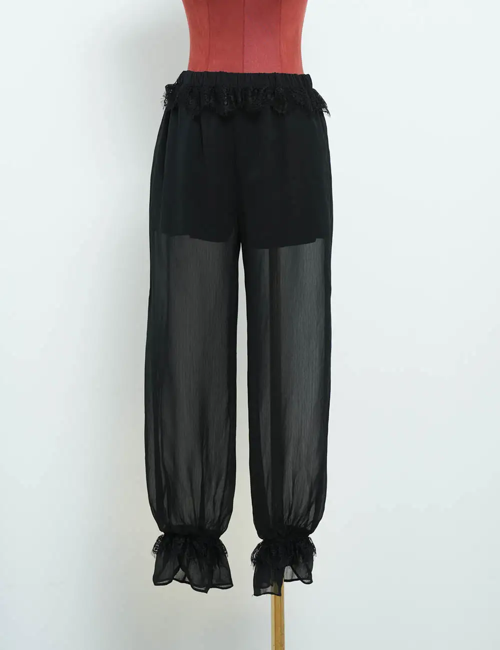 Lace Panel Elastic Waist Lantern Pants