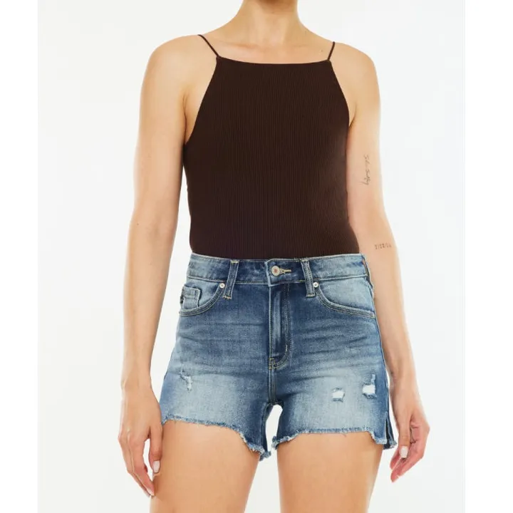 High Waist Raw Hem Denim Shorts