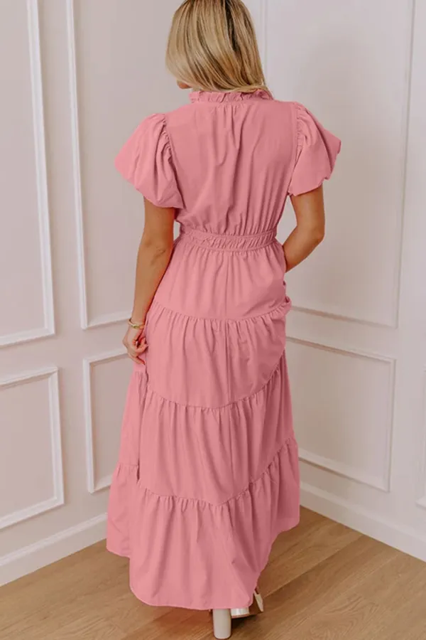 Ruffle Tiered Puff Sleeve Maxi Dress