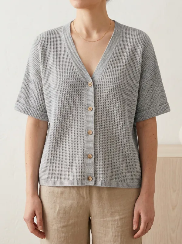 Women's Relaxed Button-Down Waffle Knit T-Shirt