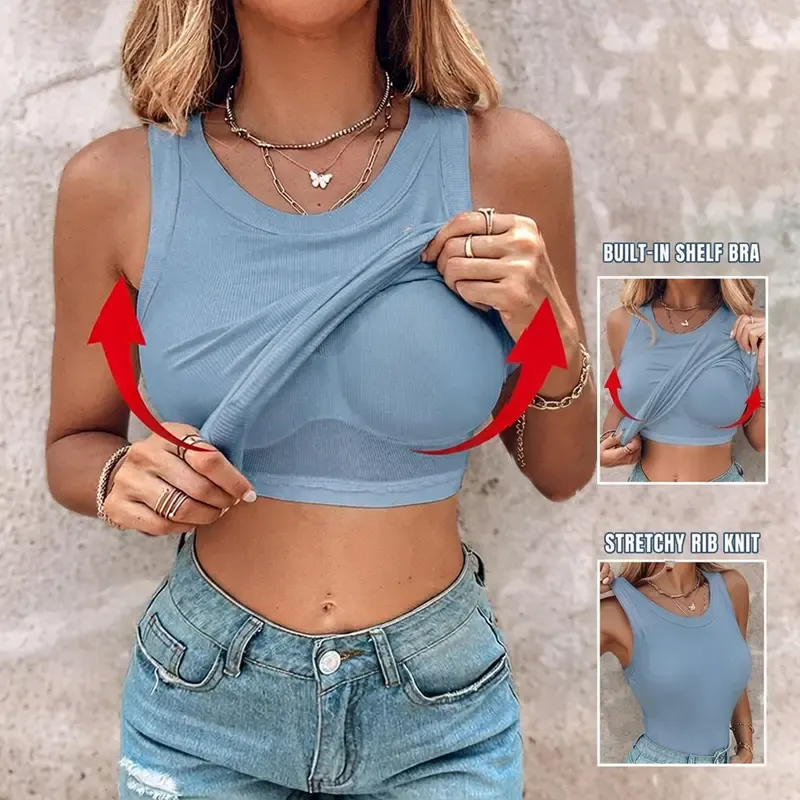 Built-in Bra Tank Top Ribbed Backless Women's Outdoor Top