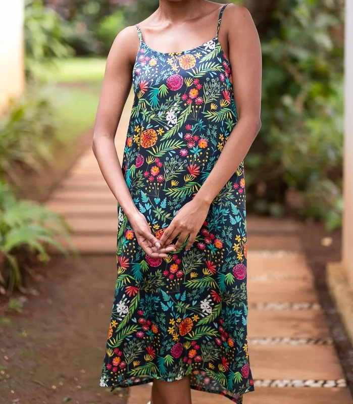 Floral Print Modal Satin Slip Dress