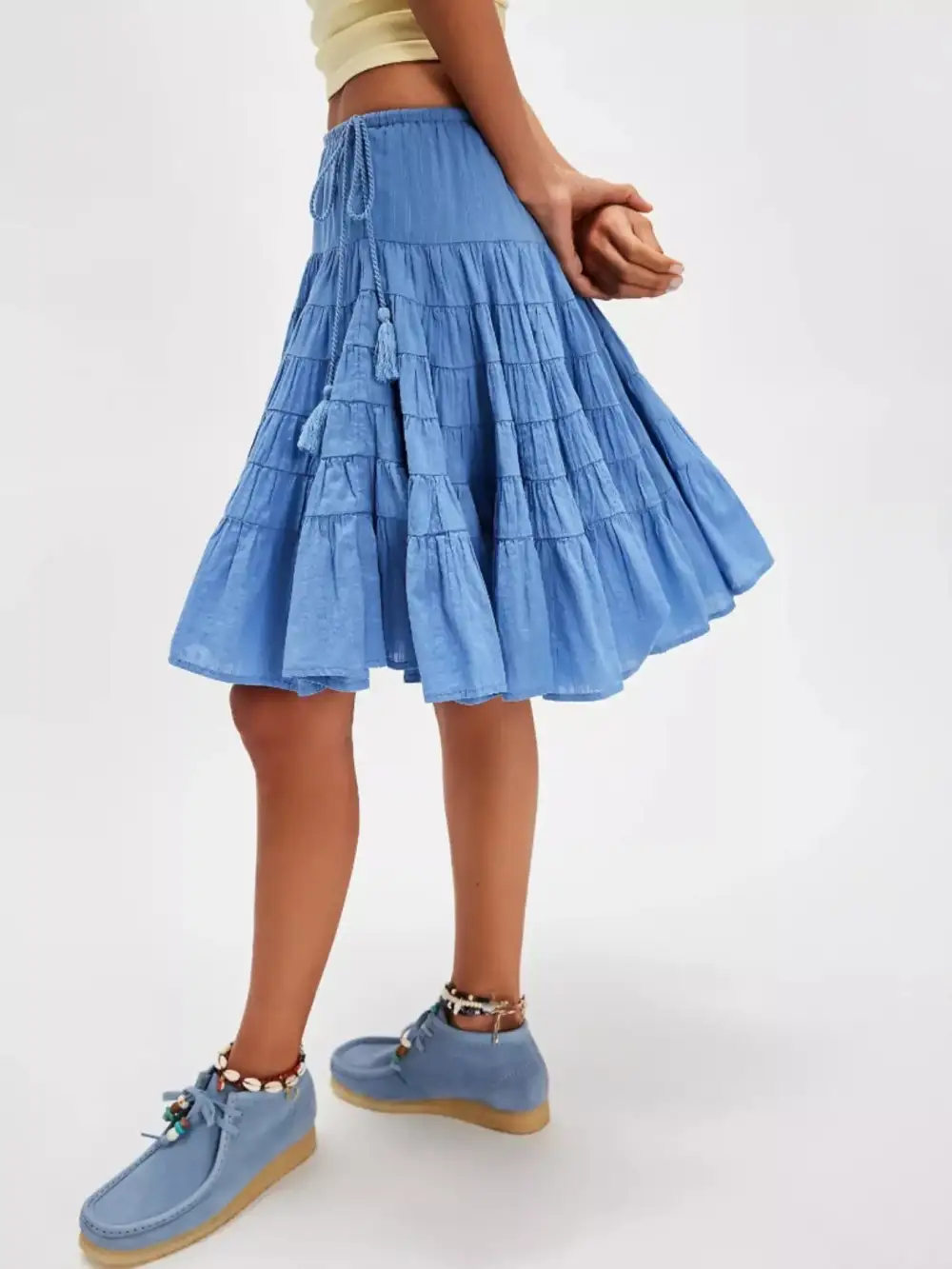 Sequin Drawstring Tiered Mini Skirt