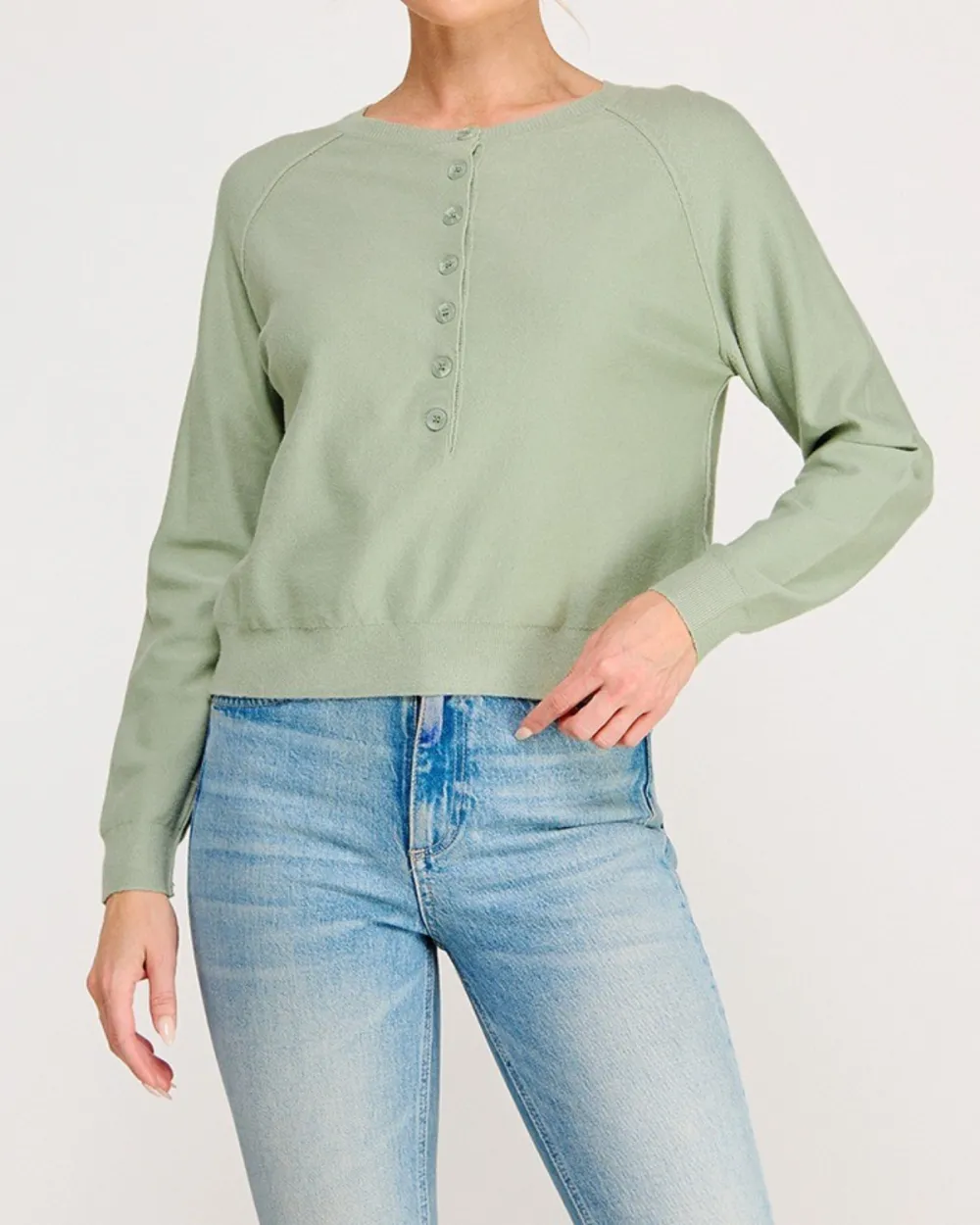 Half Front Button Accent Top