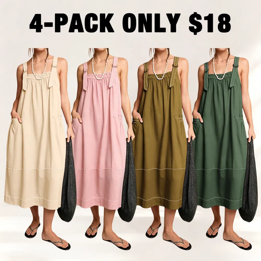 Women's Barrel Midi Dress Sleeveless Strappy Maxi Dress with Big Pockets & Adjustable Straps Minimalist Basic Casual Fall Dress