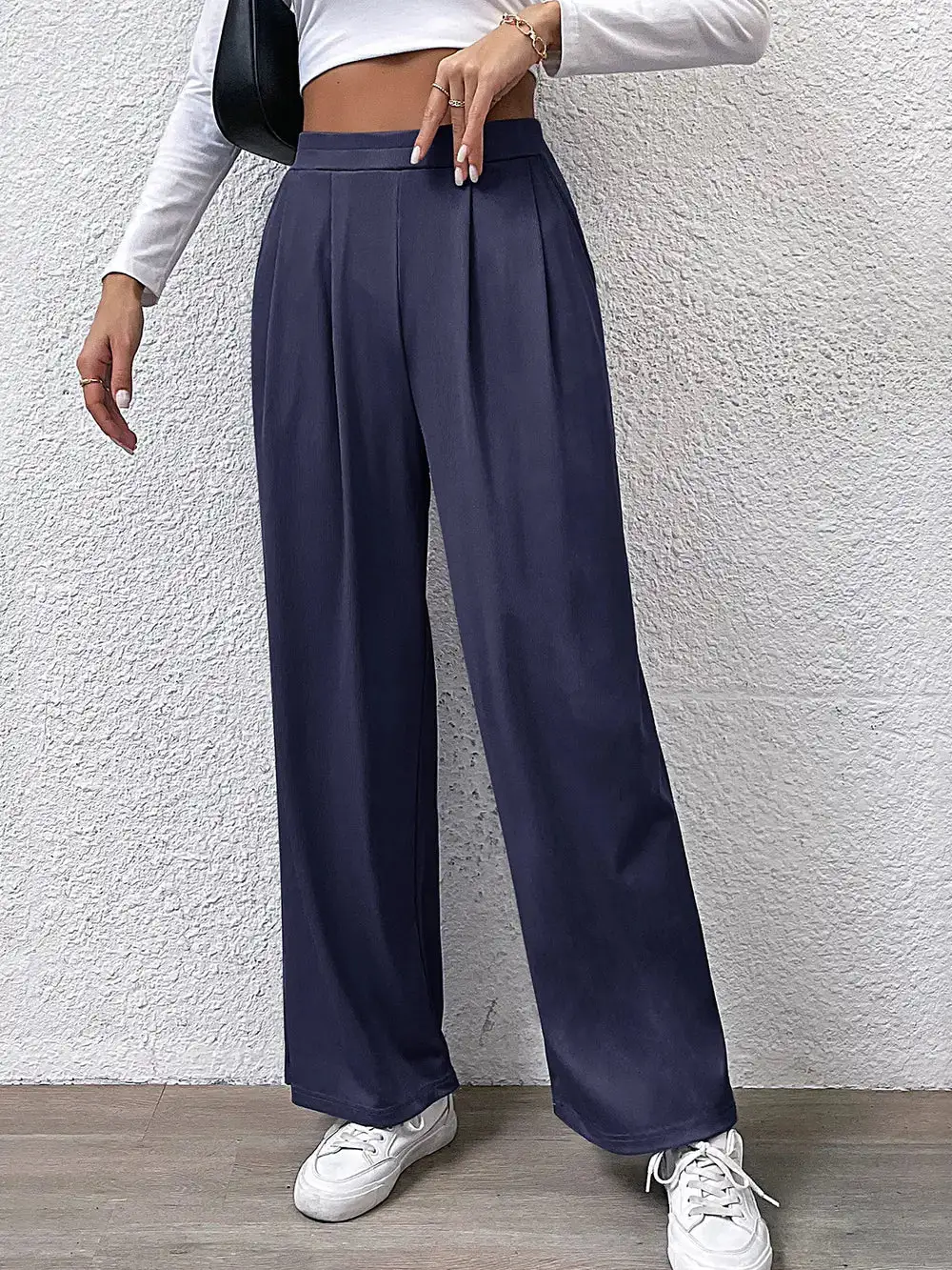 Draped High Waist Straight Leg Pants