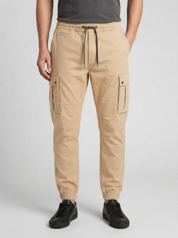 Streetwear Elastic-Waist Solid-Style Men's Cargo Pants