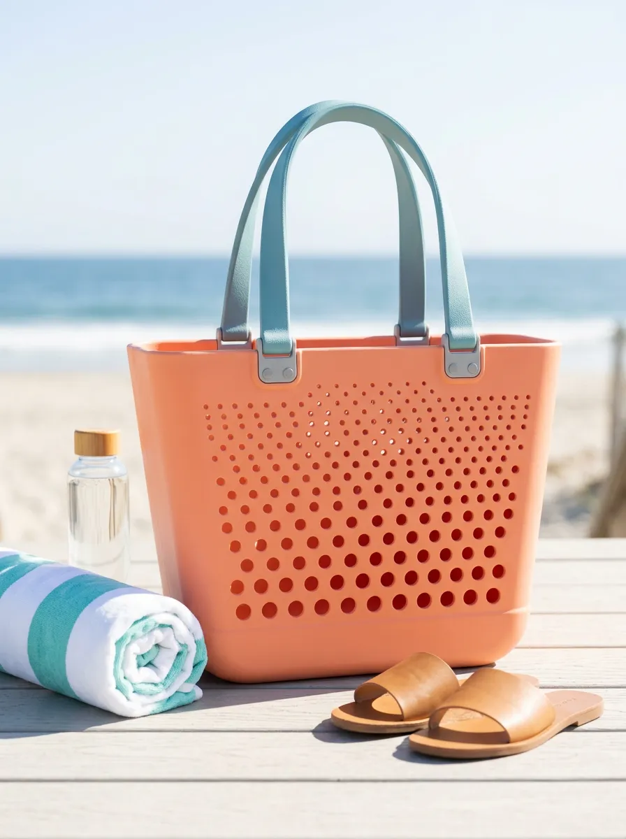 Coral Waterproof Perforated Beach Tote Carryall