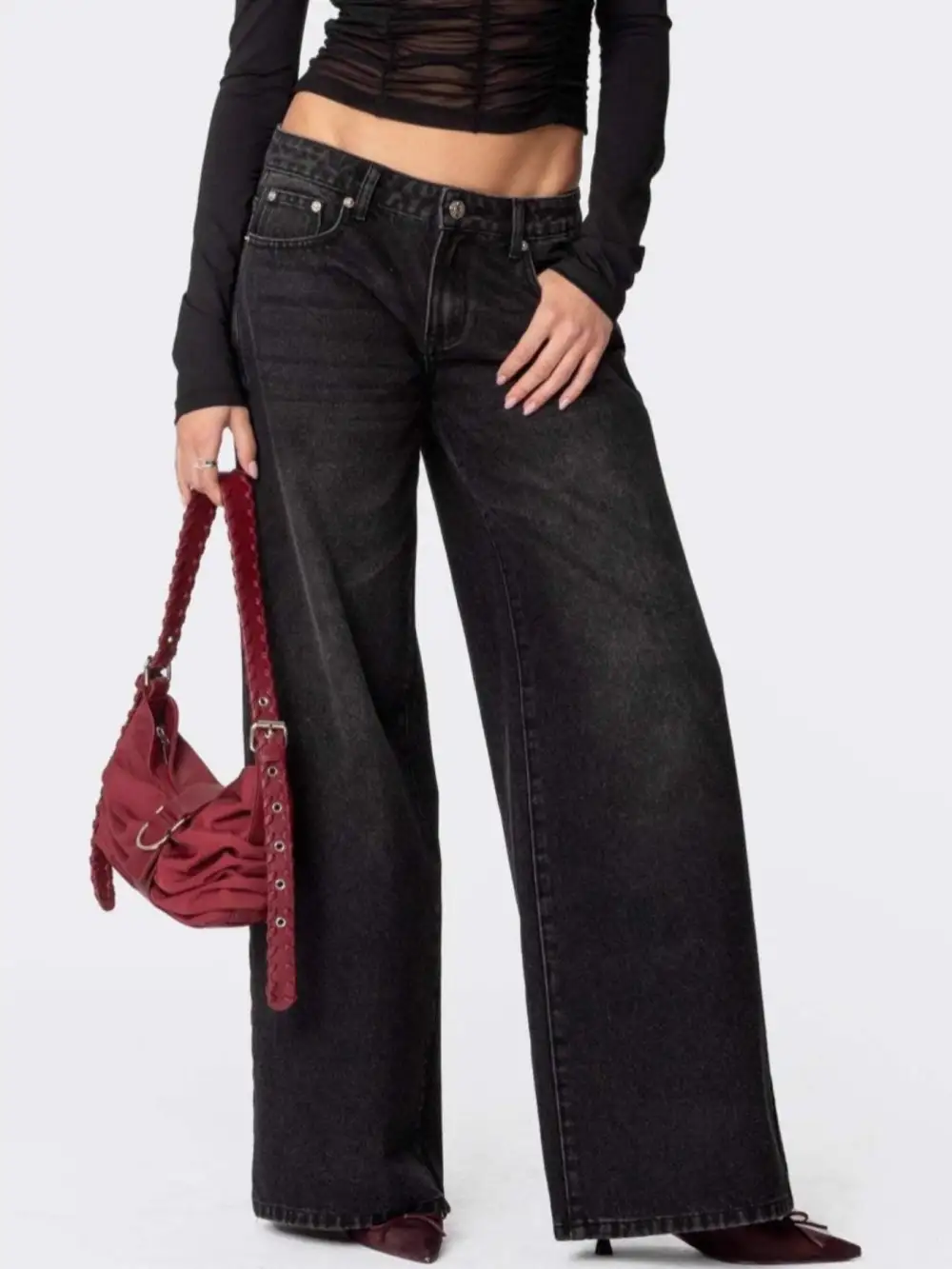 Polished Wide Leg Denim Jeans