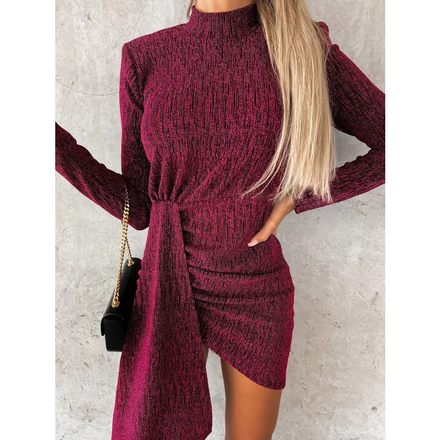 Heathered Mock Neck Long Sleeve Mini Dress