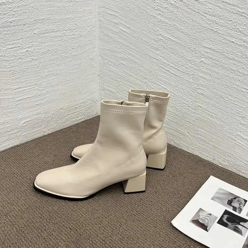 Leather Loafer Square-Toe Ankle Boots