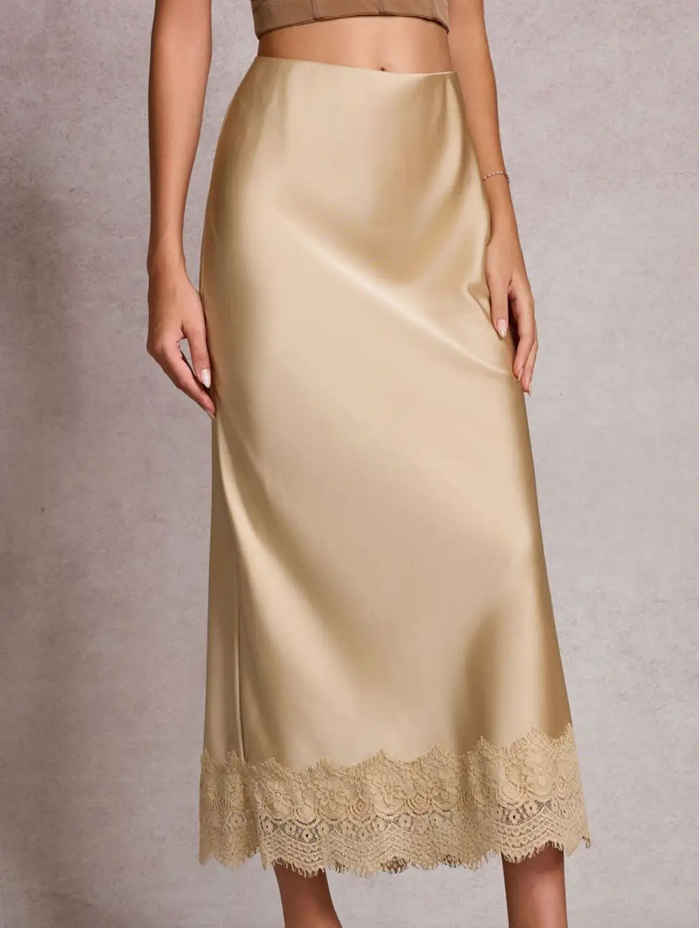 Lace Satin High Waist Bodycon Skirt