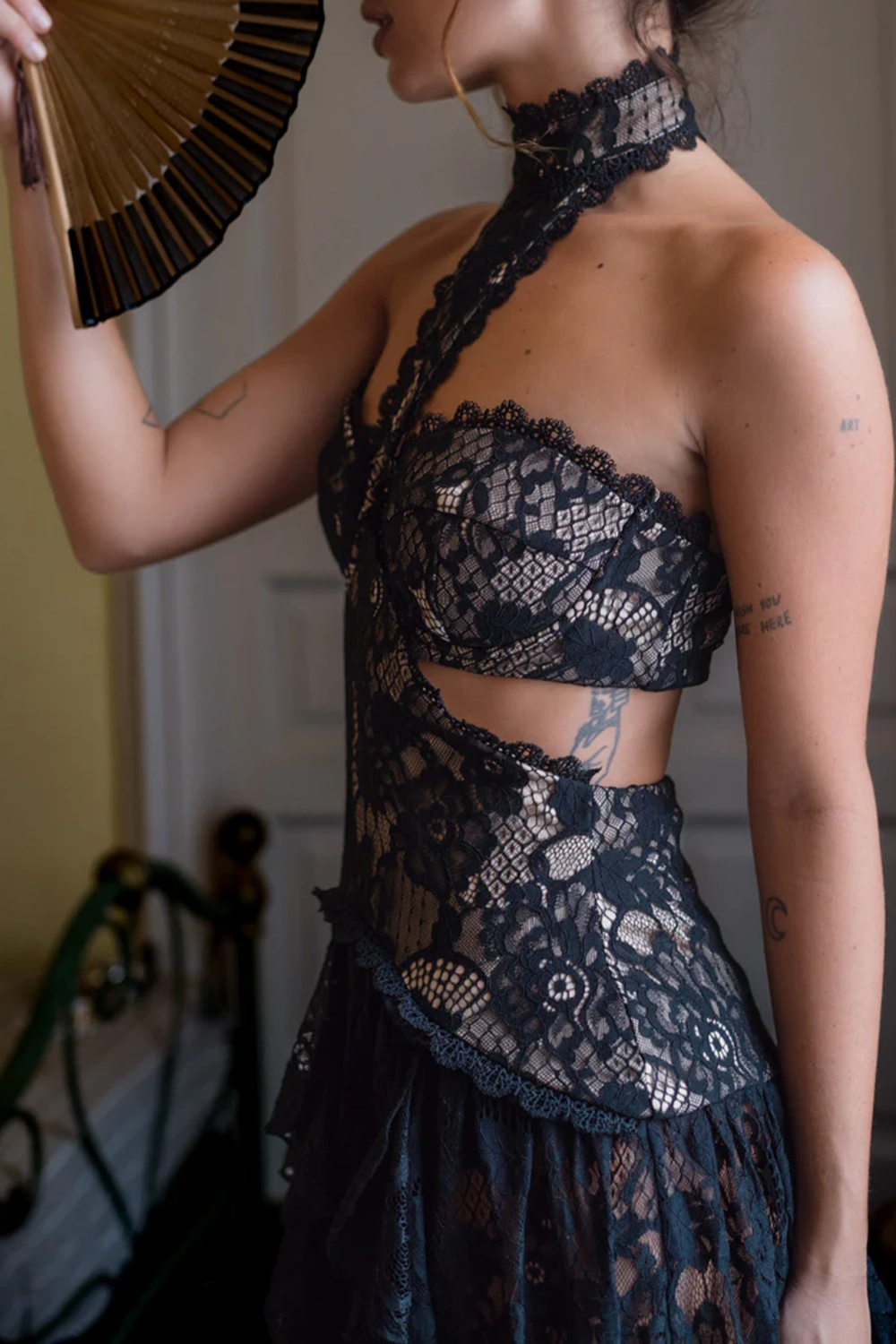 Black Lace Drop Waist Maxi Dress