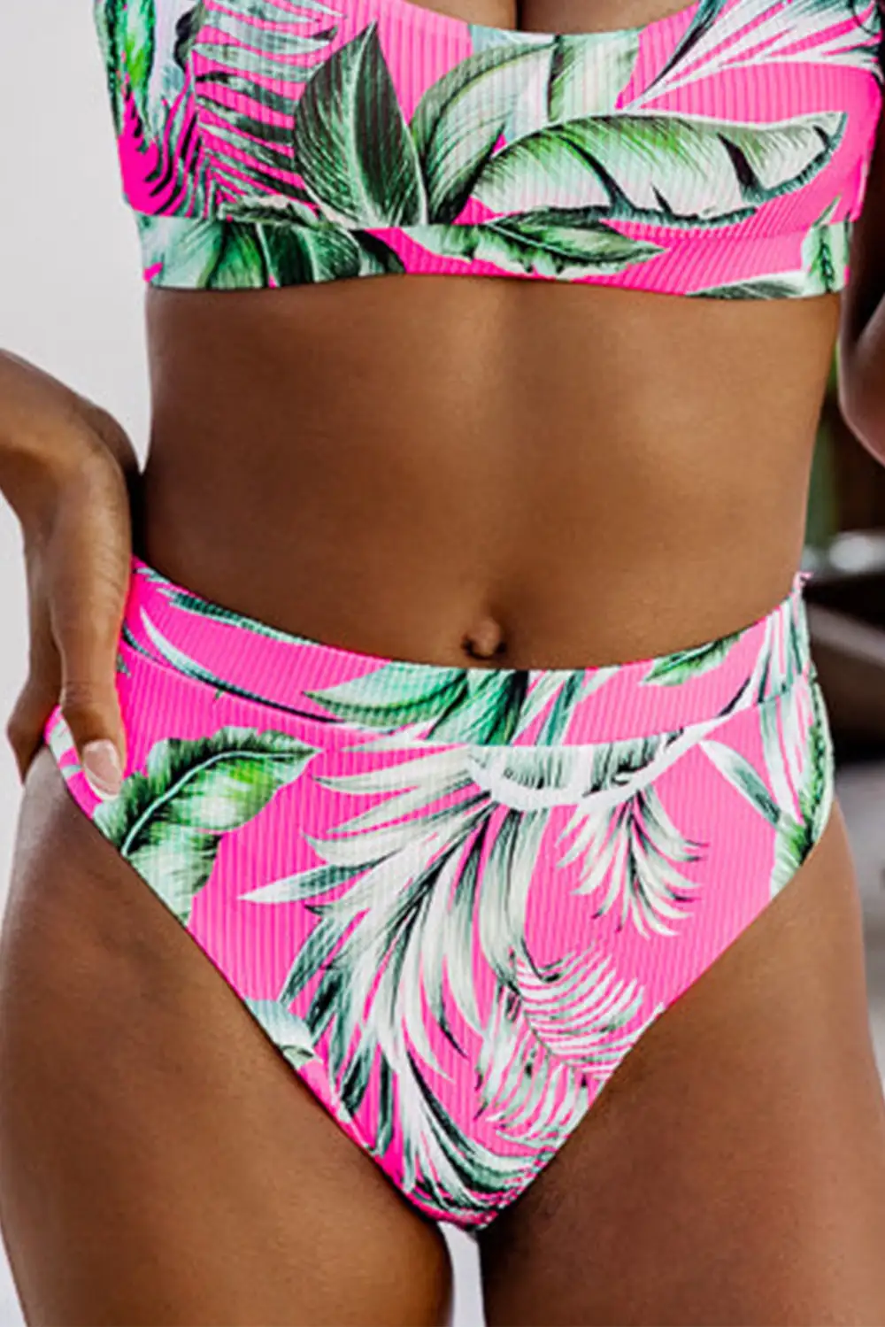 Tropical Print Textured Bottoms Bikini Bottom Pants