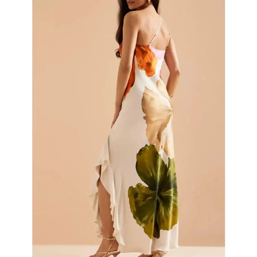 Floral Print Single Shoulder Maxi Dress
