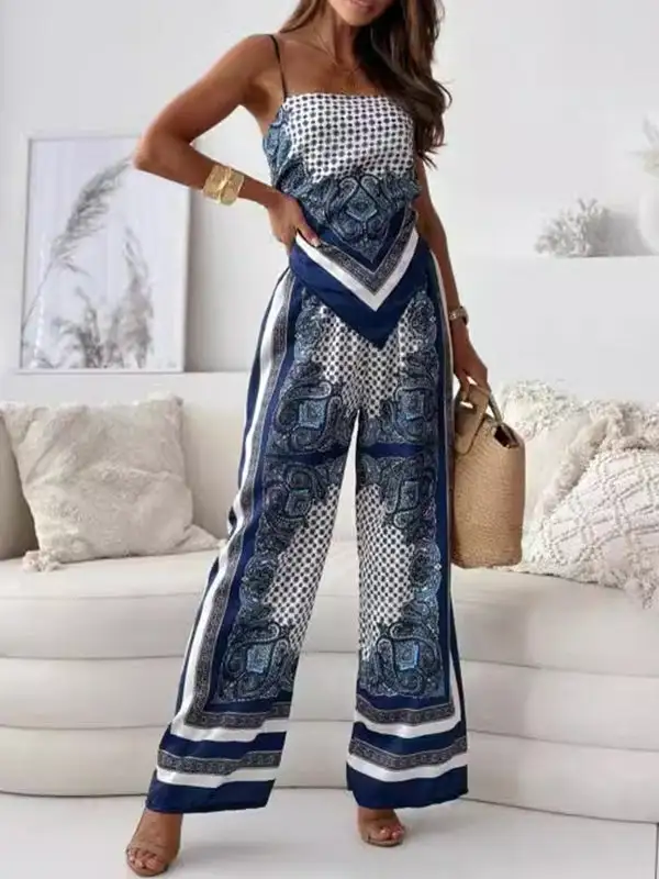 Print Strappy Vest And Pants Set