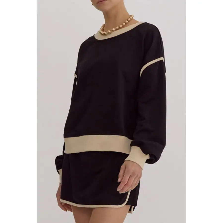 Contrast Trim Round Neck Top and Skort Set
