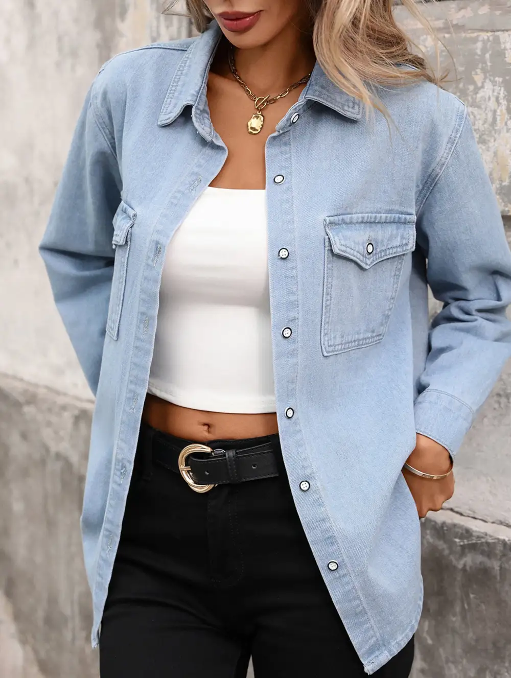 Washed Denim Cardigan Long Sleeve Jacket