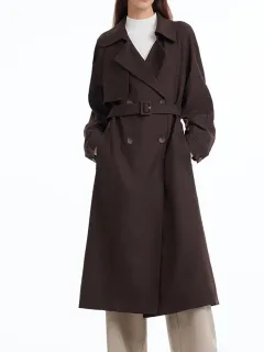 Brown Worsted Wool Trench Coat
