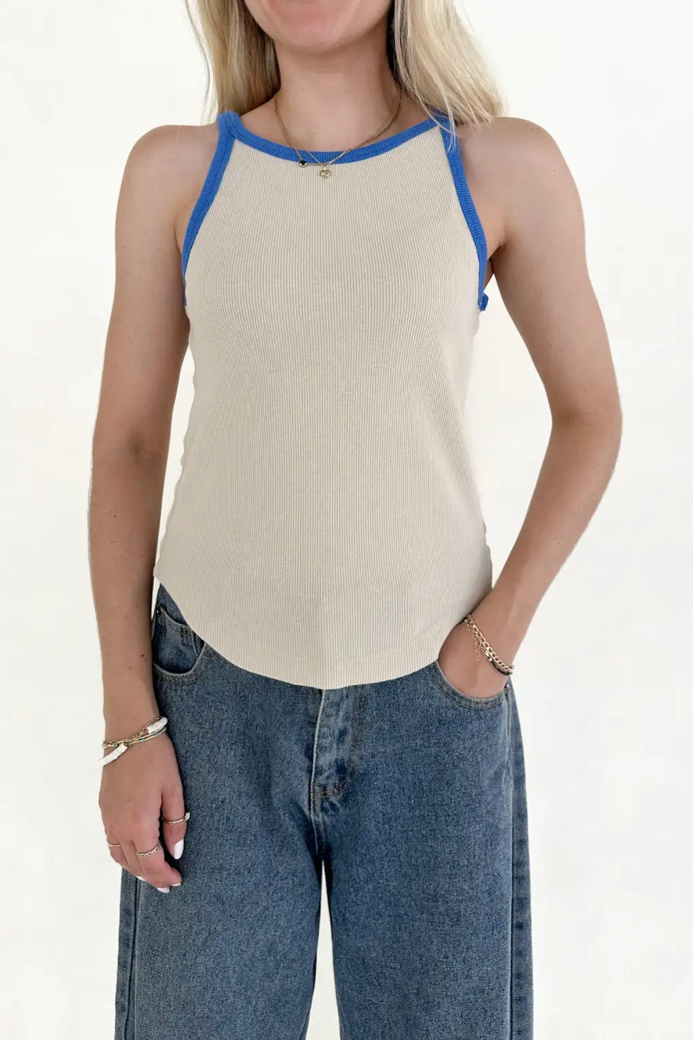 Tailored Soft Blocked Pattern Tank Top