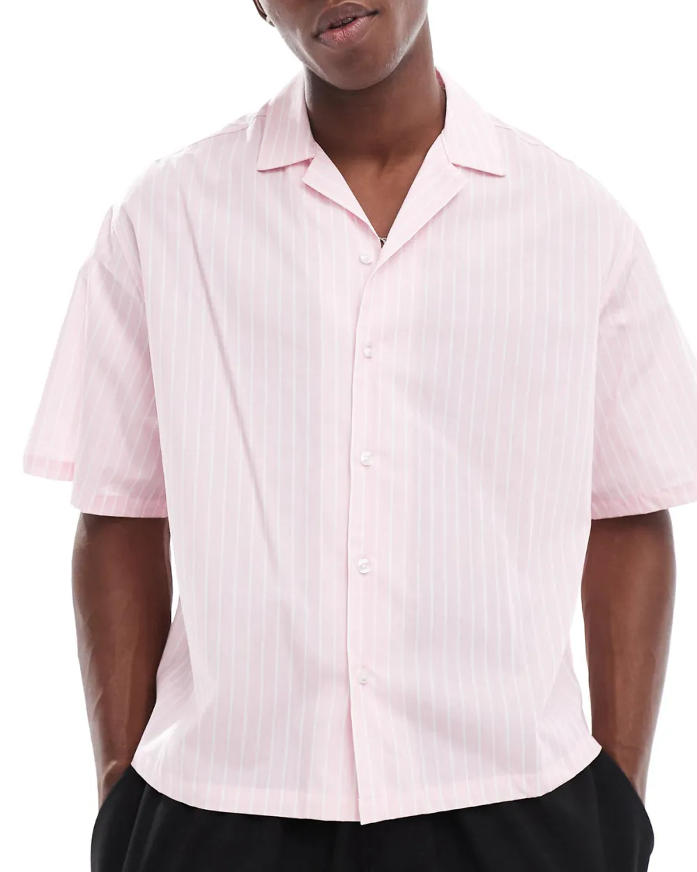 Oversized Boxy Shirt In Pink Pinstripe
