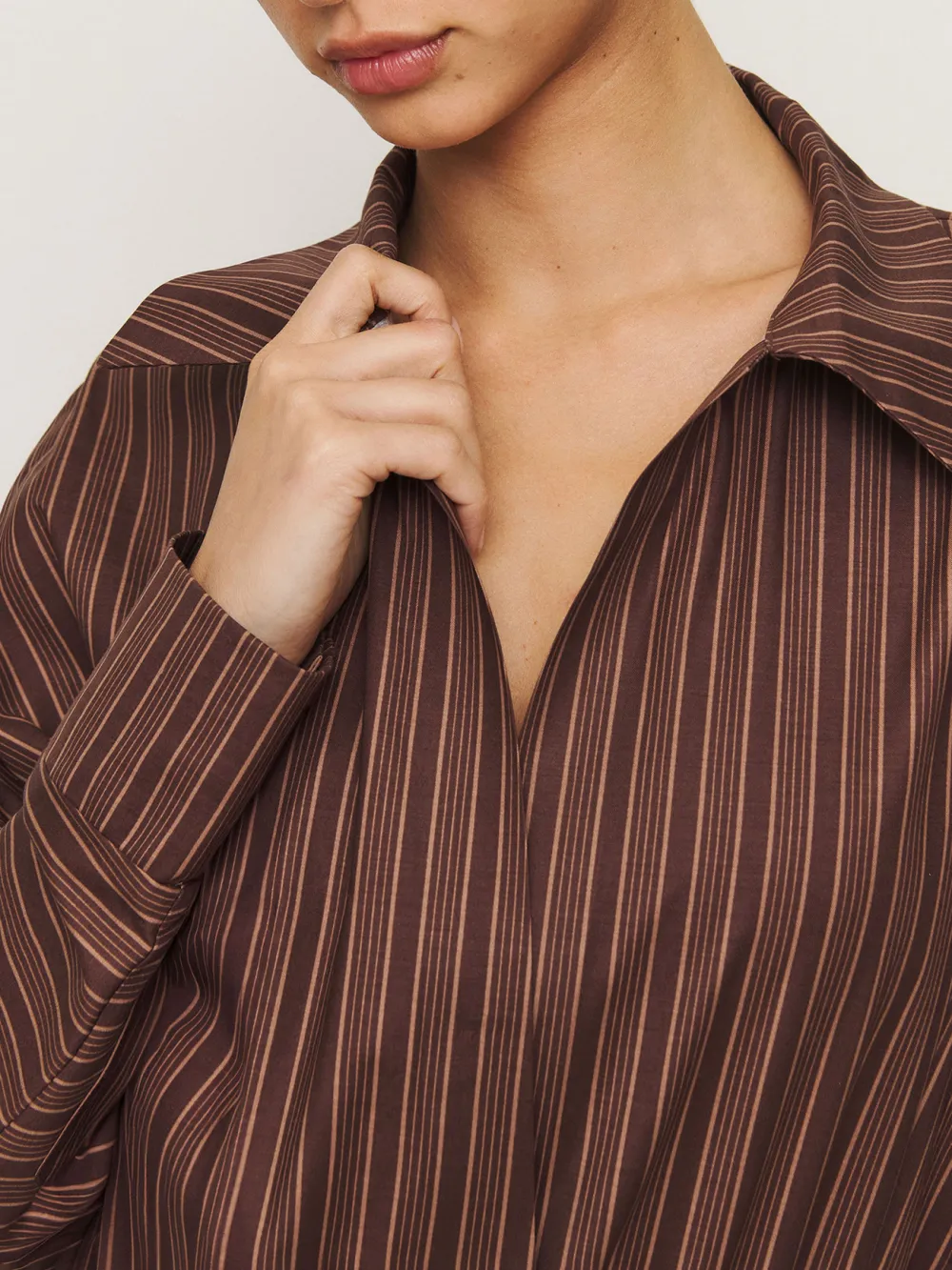 Pinstripe Collared Long Sleeve Blouse