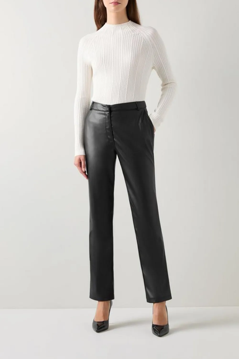 Black Faux Leather Straight Leg Trousers