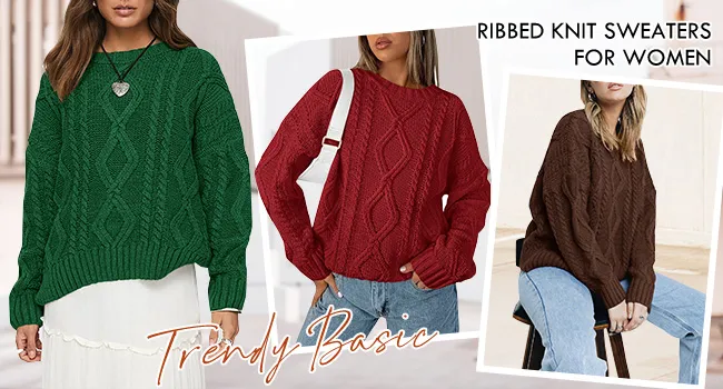 🔥Last day promotion⏰Women's 2025 Fashion Casual Striped Knitted Round-neck Long-sleeved Sweater