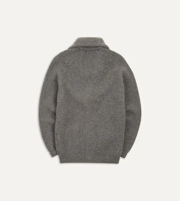 Casual Style Grey Lambswool Shawl Collar Cardigan