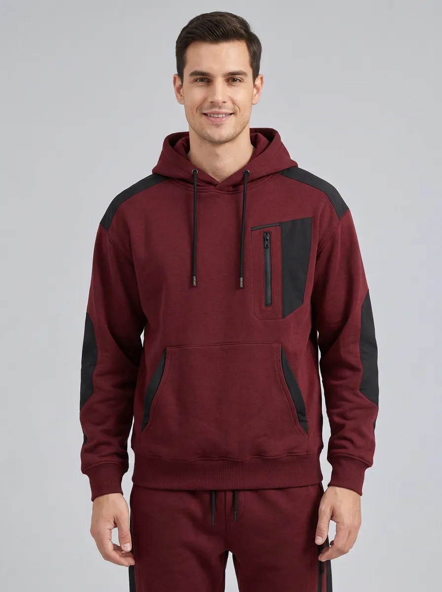 Men's Activewear Olive Green Colorblock Zipper Pocket Tracksuit