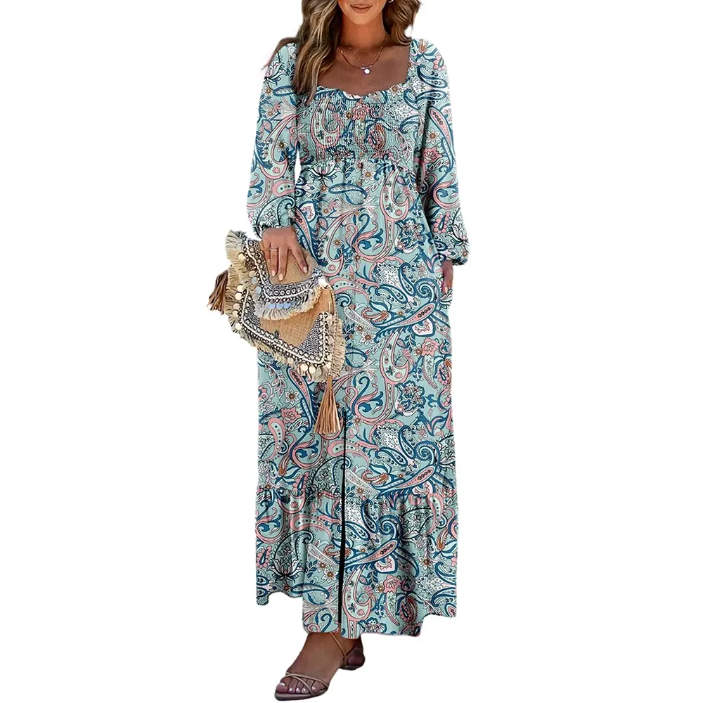 🔥Women's Bohemian FloralLong-Sleeve Dress