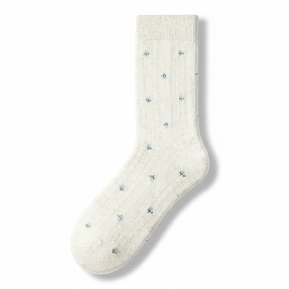 Dainty Floral Ribbed Crew Socks