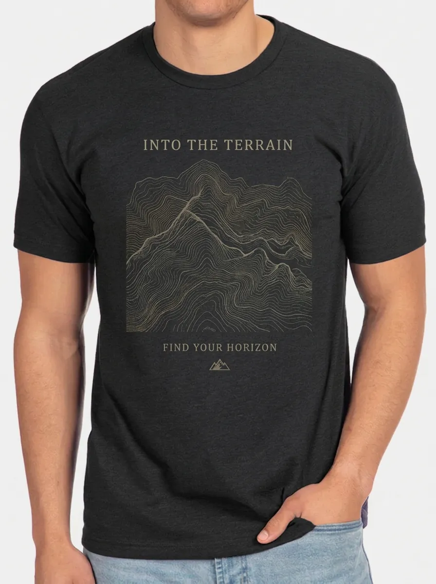 Men's Hiking Outdoor Lover Topographic Mountain Printed T-shirt
