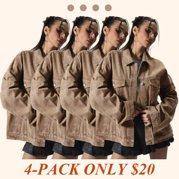 4-PACK Women's Solid Color Button Front Dropped Shoulder Denim Jacket