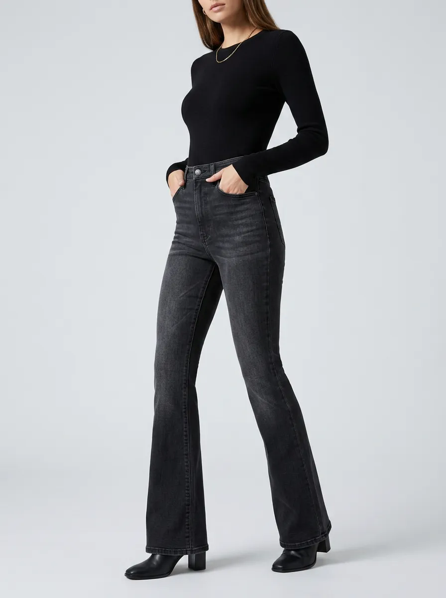 Textured Modern Women's High-Waist Stretch Flare Jeans