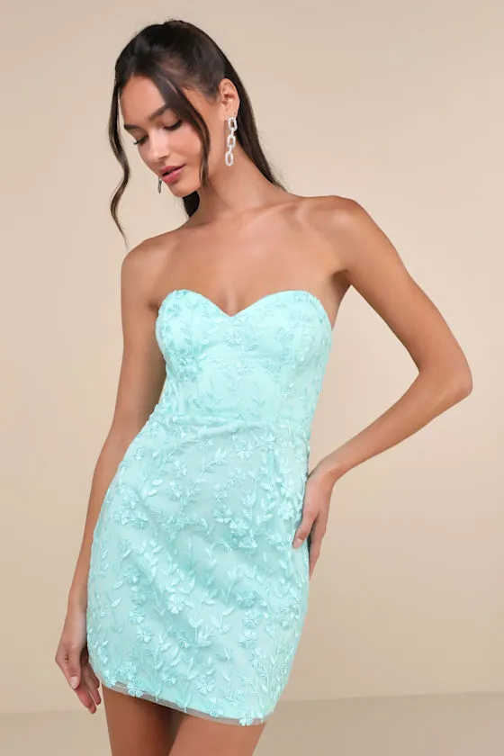 Exquisite Sensation Red Floral Embroidered Strapless Mini Dress