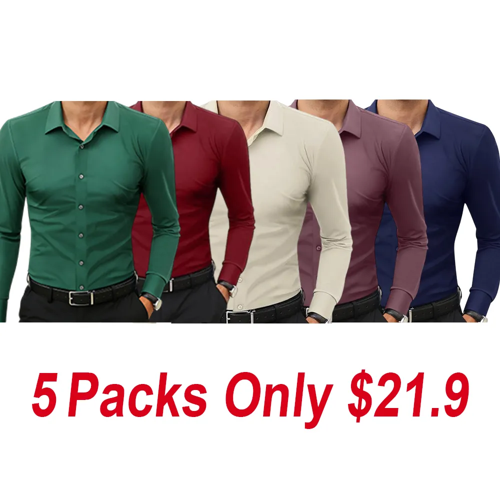 Men's quick-drying, breathable, wrinkle-resistant, slim-fit, super stretch shirt