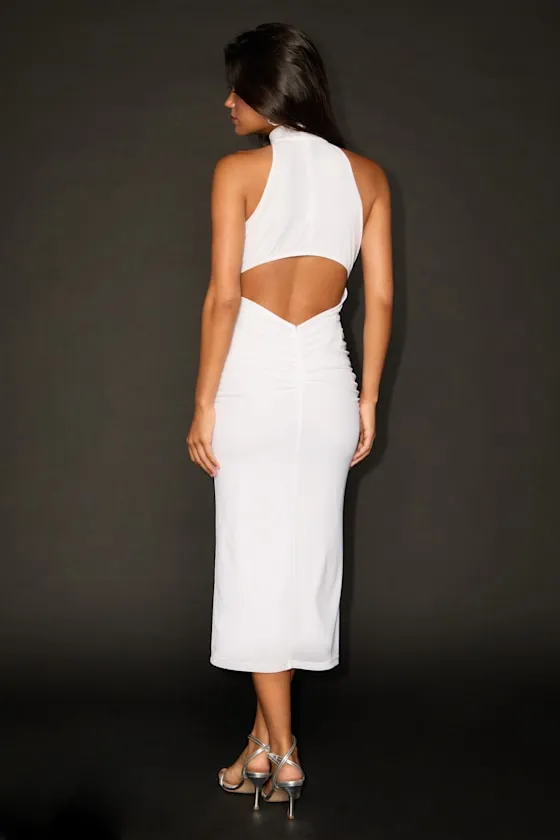 Audra Black Mesh Mock Neck Bodycon Midi Dress