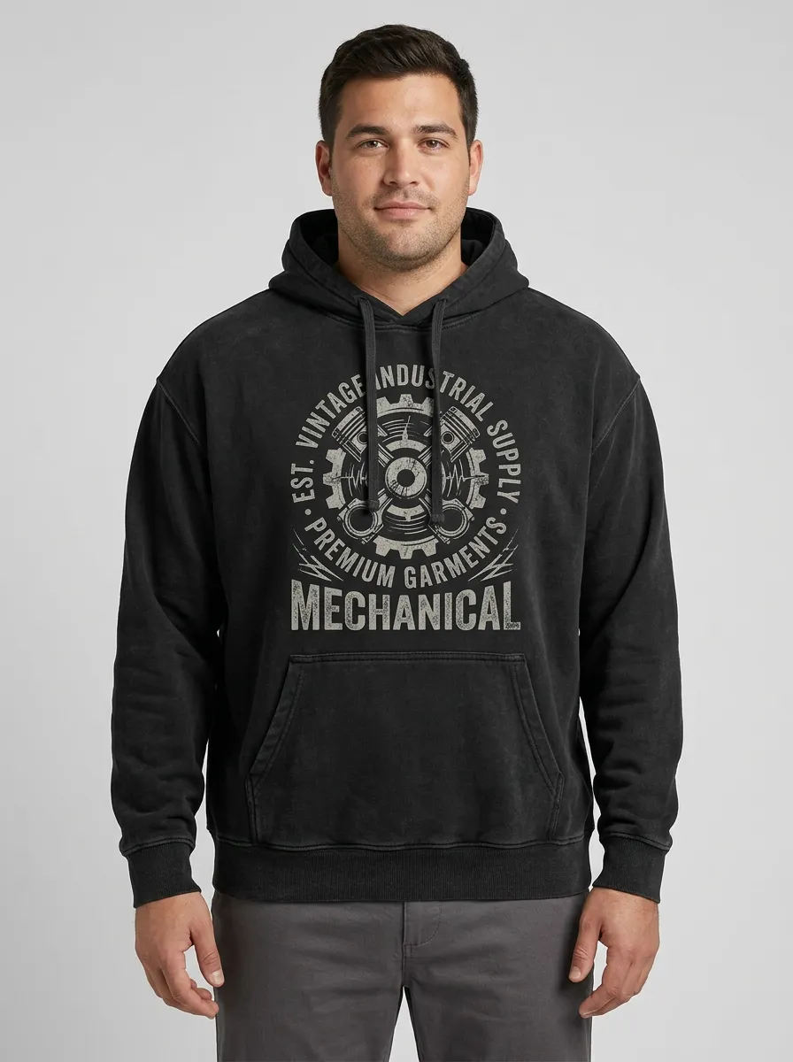 Men's Mechanic Vintage Gear Industrial Graphic Hoodie
