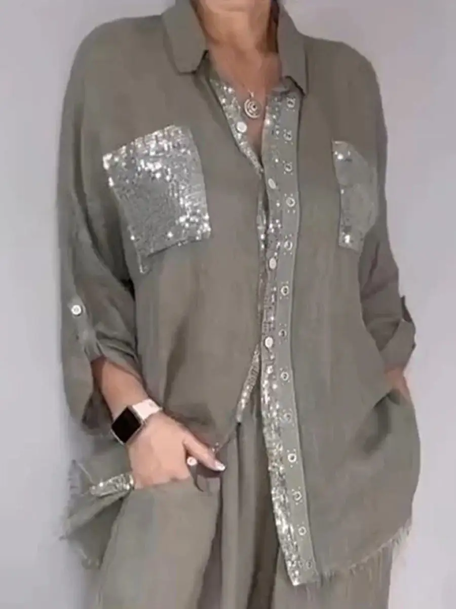 Wide-Leg Long-Sleeve Lapel Women's Matching Set