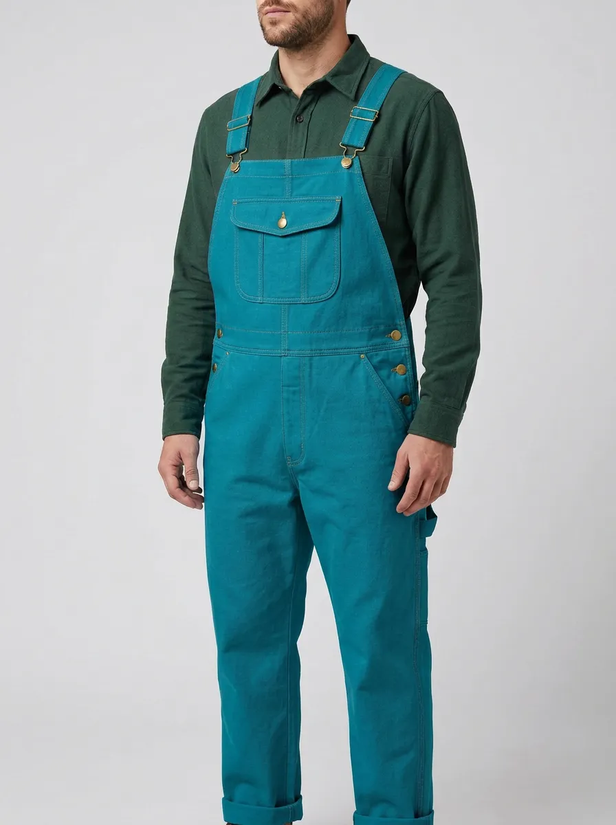 Men's Casual Vintage Off-White Cotton Denim Overalls