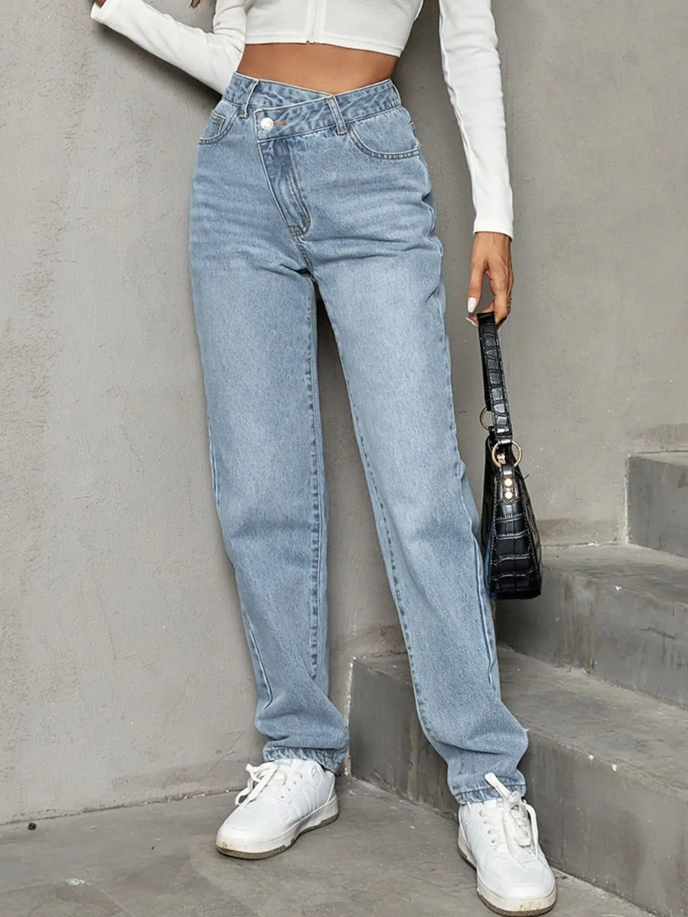 Textured Straight Leg Denim Jeans