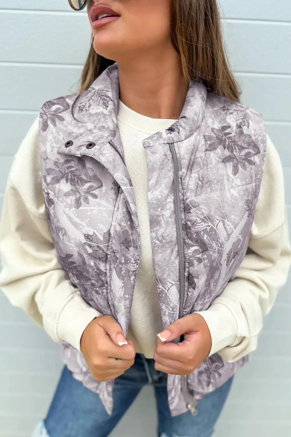 Camo Leaf Print Winter Polyester Puffer Vest