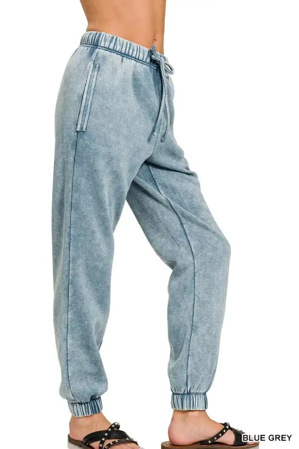 Refined Drawstring Pocketed Fleece Acid-Wash Sweatpants