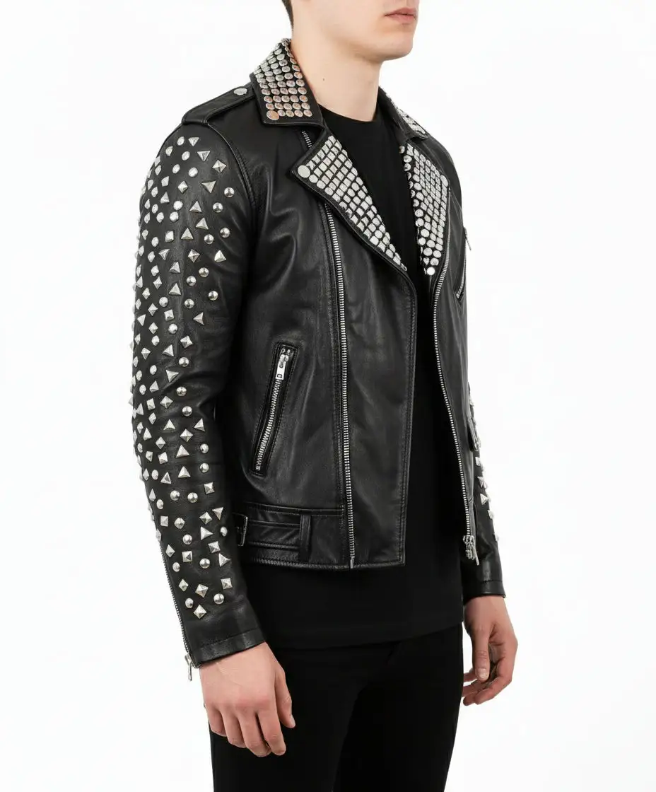 Cowhide Biker Motorcycle Studded Jacket