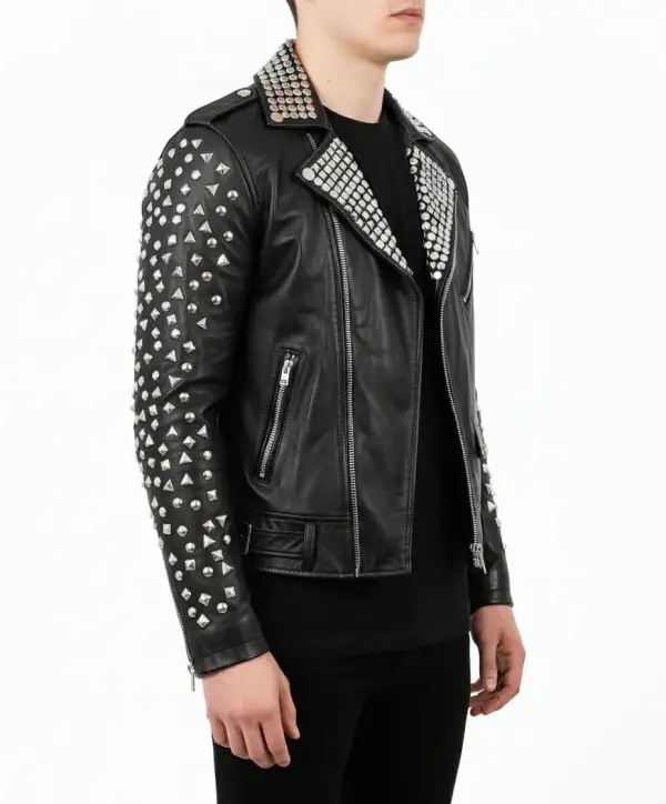 Cowhide Biker Motorcycle Studded Jacket