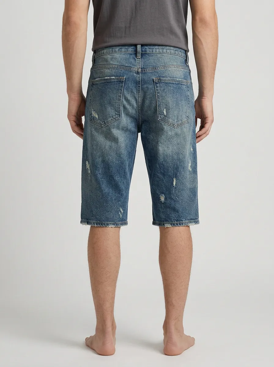Men's Refined Distressed Raw Hem Distressed Denim Shorts