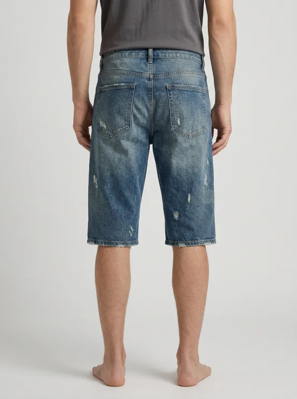 Men's Refined Distressed Raw Hem Distressed Denim Shorts